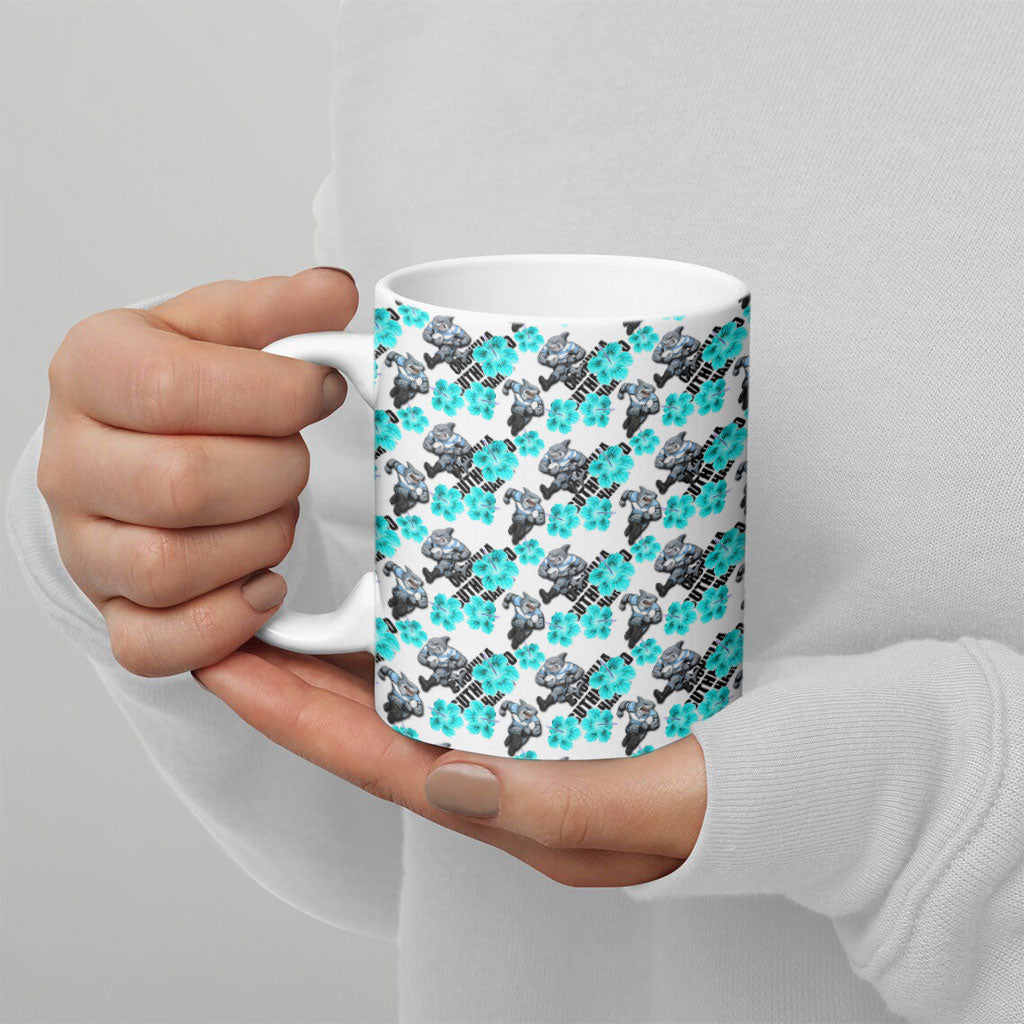 Cronulla-Sutherland Sharks Ceramic Mug Tropical Hibiscus Floral Seamless Rugby Mascot