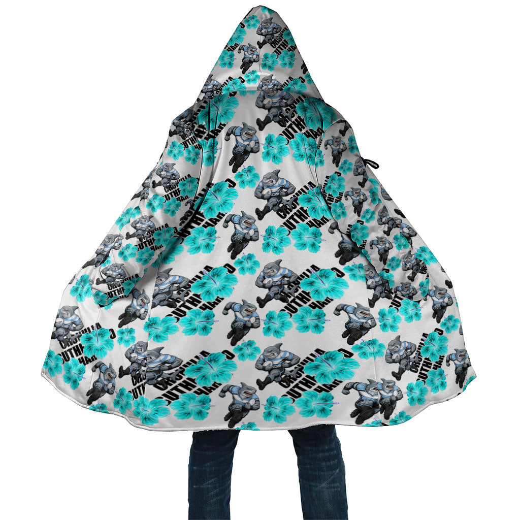 Cronulla-Sutherland Sharks Cloak Tropical Hibiscus Floral Seamless Rugby Mascot