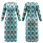 Cronulla-Sutherland Sharks Couples Matching Long Sleeve Bodycon Dress and Hawaiian Shirt Tropical Hibiscus Floral Seamless Rugby Mascot