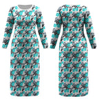 Cronulla-Sutherland Sharks Couples Matching Long Sleeve Bodycon Dress and Long Sleeve Button Shirt Tropical Hibiscus Floral Seamless Rugby Mascot