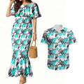 Cronulla-Sutherland Sharks Couples Matching Mermaid Dress and Hawaiian Shirt Tropical Hibiscus Floral Seamless Rugby Mascot