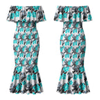 Cronulla-Sutherland Sharks Couples Matching Mermaid Dress and Hawaiian Shirt Tropical Hibiscus Floral Seamless Rugby Mascot