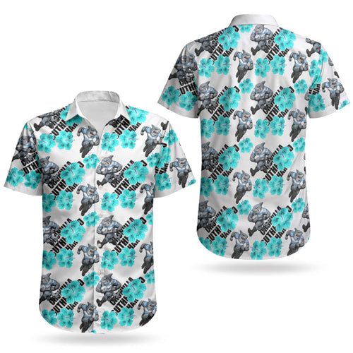Cronulla-Sutherland Sharks Couples Matching Off Shoulder Maxi Dress and Hawaiian Shirt Tropical Hibiscus Floral Seamless Rugby Mascot