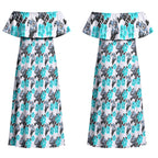 Cronulla-Sutherland Sharks Couples Matching Off Shoulder Maxi Dress and Long Sleeve Button Shirt Tropical Hibiscus Floral Seamless Rugby Mascot
