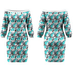 Cronulla-Sutherland Sharks Couples Matching Off The Shoulder Long Sleeve Dress and Hawaiian Shirt Tropical Hibiscus Floral Seamless Rugby Mascot
