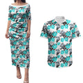 Cronulla-Sutherland Sharks Couples Matching Puletasi and Hawaiian Shirt Tropical Hibiscus Floral Seamless Rugby Mascot