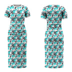 Cronulla-Sutherland Sharks Couples Matching Short Sleeve Bodycon Dress and Long Sleeve Button Shirt Tropical Hibiscus Floral Seamless Rugby Mascot