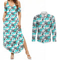 Cronulla-Sutherland Sharks Couples Matching Summer Maxi Dress and Long Sleeve Button Shirt Tropical Hibiscus Floral Seamless Rugby Mascot