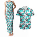 Cronulla-Sutherland Sharks Couples Matching Tank Maxi Dress and Hawaiian Shirt Tropical Hibiscus Floral Seamless Rugby Mascot