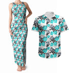 Cronulla-Sutherland Sharks Couples Matching Tank Maxi Dress and Hawaiian Shirt Tropical Hibiscus Floral Seamless Rugby Mascot