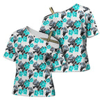Cronulla-Sutherland Sharks Cross Shoulder Shirt Tropical Hibiscus Floral Seamless Rugby Mascot