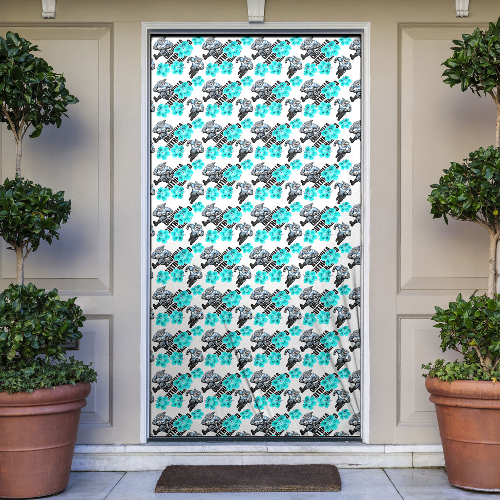 Cronulla-Sutherland Sharks Door Cover Tropical Hibiscus Floral Seamless Rugby Mascot