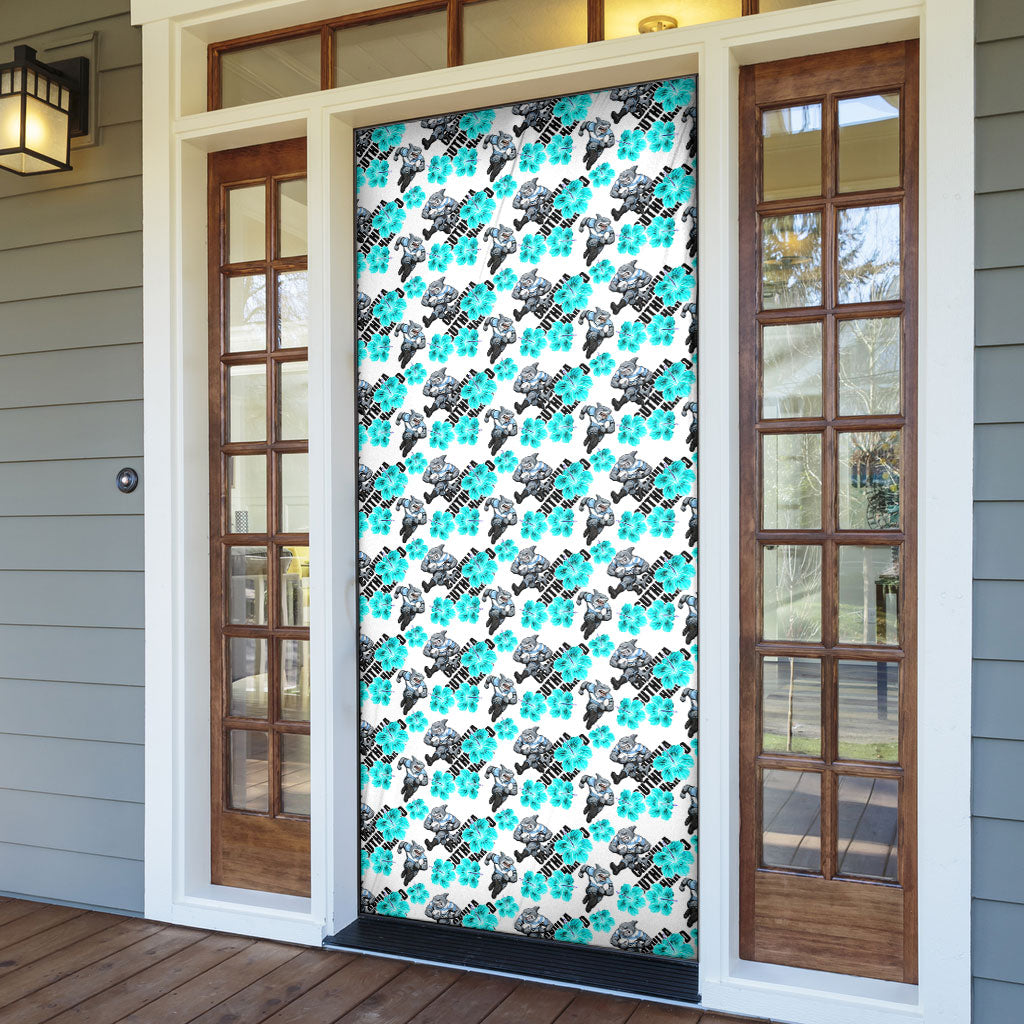 Cronulla-Sutherland Sharks Door Cover Tropical Hibiscus Floral Seamless Rugby Mascot