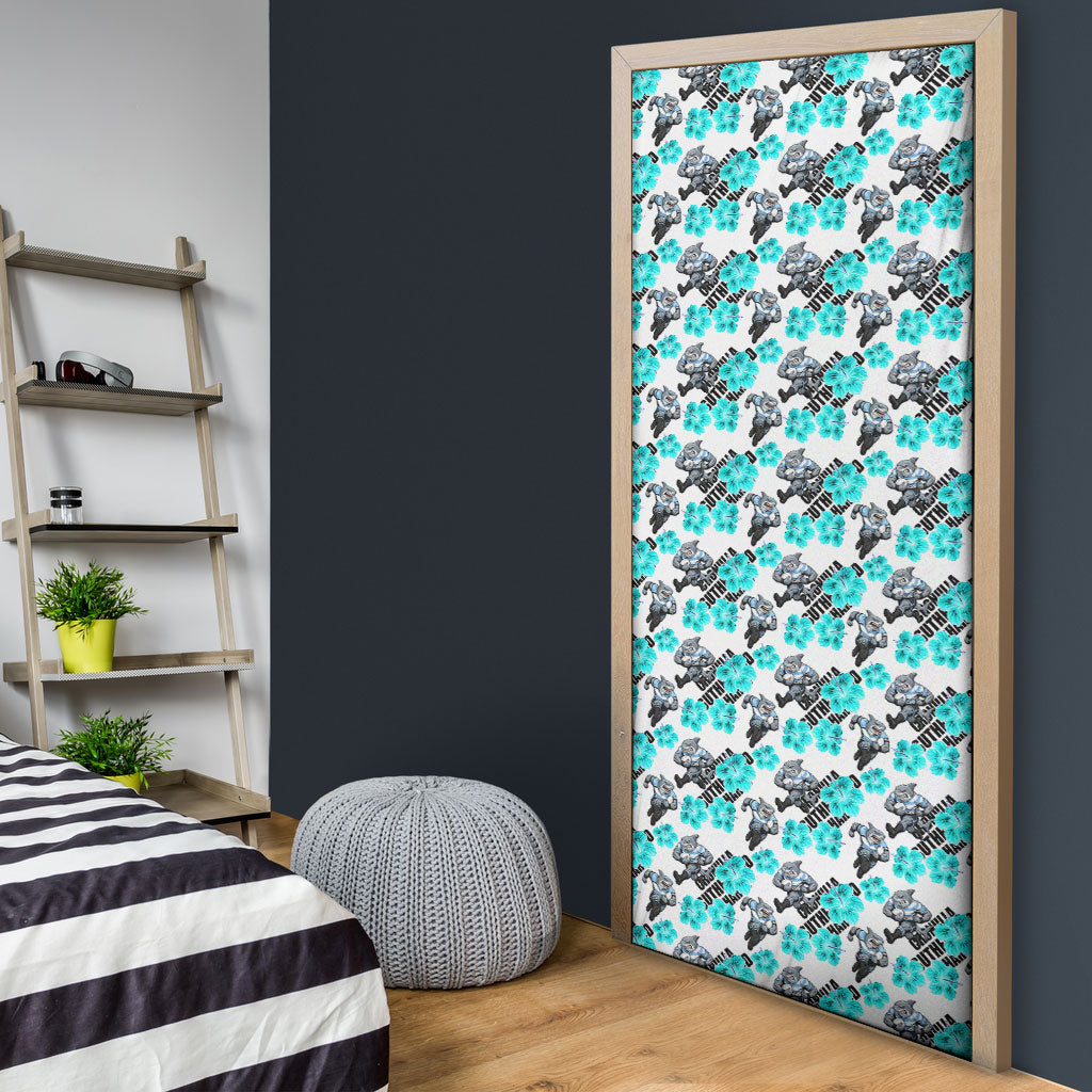 Cronulla-Sutherland Sharks Door Cover Tropical Hibiscus Floral Seamless Rugby Mascot