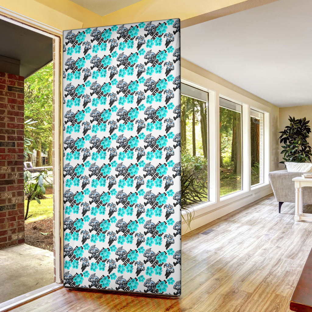 Cronulla-Sutherland Sharks Door Cover Tropical Hibiscus Floral Seamless Rugby Mascot