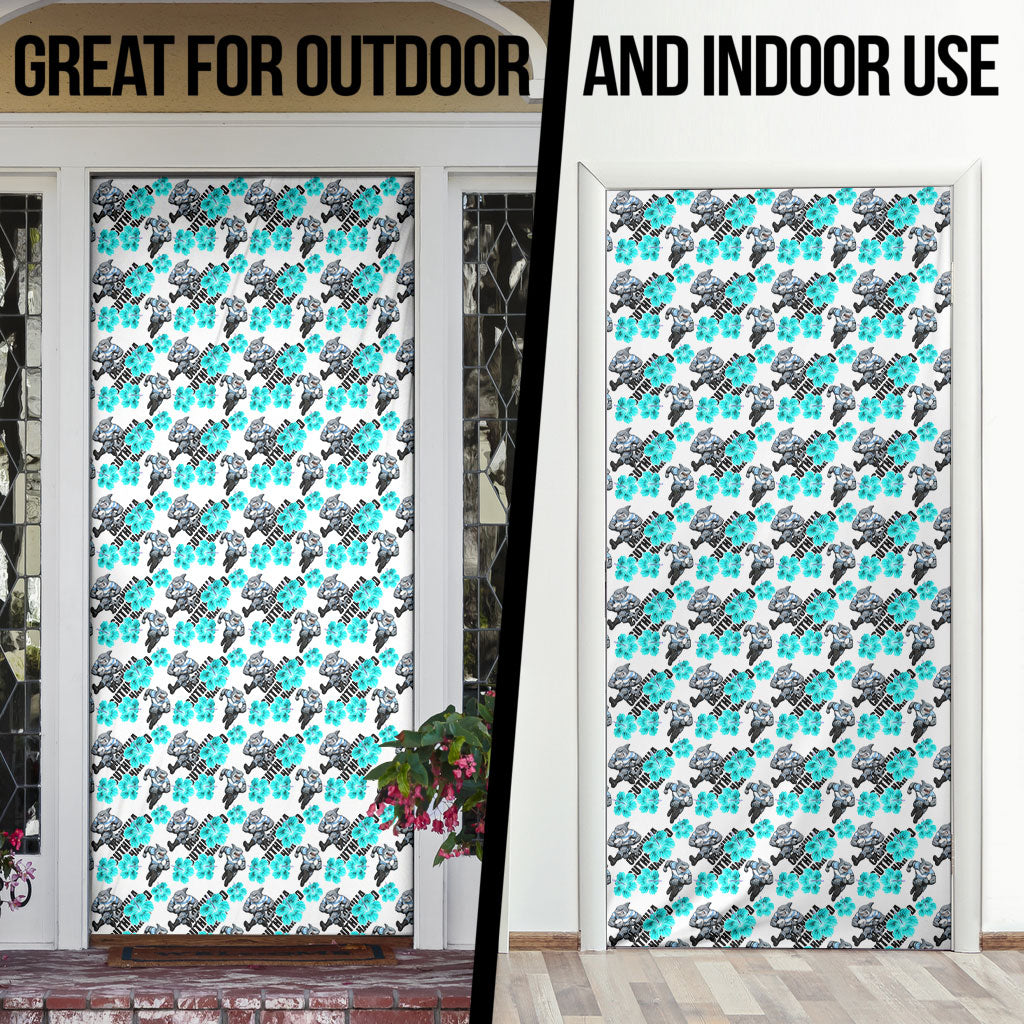 Cronulla-Sutherland Sharks Door Cover Tropical Hibiscus Floral Seamless Rugby Mascot