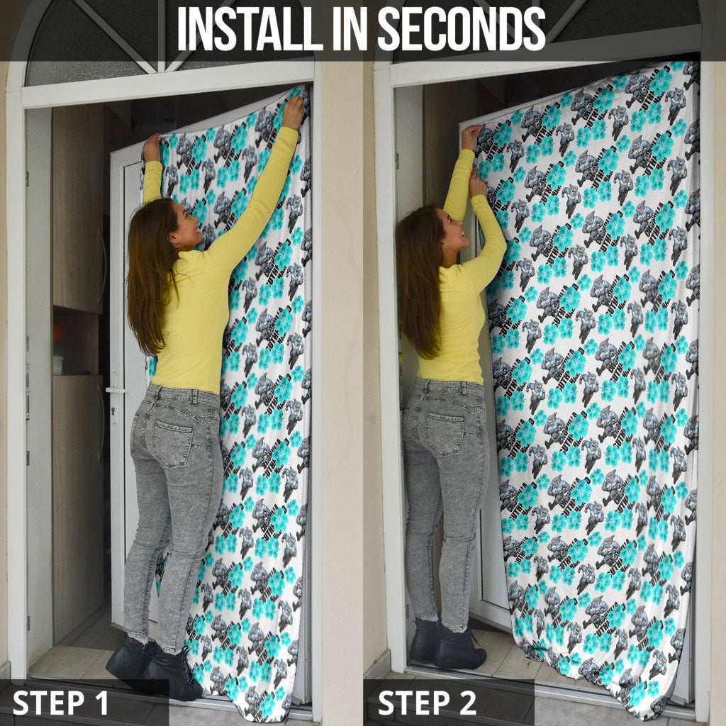 Cronulla-Sutherland Sharks Door Cover Tropical Hibiscus Floral Seamless Rugby Mascot