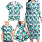Cronulla-Sutherland Sharks Family Matching Long Sleeve Bodycon Dress and Hawaiian Shirt Tropical Hibiscus Floral Seamless Rugby Mascot