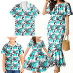 Cronulla-Sutherland Sharks Family Matching Mermaid Dress and Hawaiian Shirt Tropical Hibiscus Floral Seamless Rugby Mascot