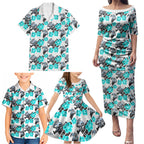 Cronulla-Sutherland Sharks Family Matching Puletasi and Hawaiian Shirt Tropical Hibiscus Floral Seamless Rugby Mascot
