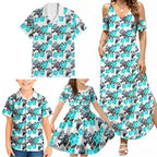 Cronulla-Sutherland Sharks Family Matching Summer Maxi Dress and Hawaiian Shirt Tropical Hibiscus Floral Seamless Rugby Mascot
