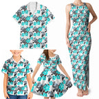Cronulla-Sutherland Sharks Family Matching Tank Maxi Dress and Hawaiian Shirt Tropical Hibiscus Floral Seamless Rugby Mascot