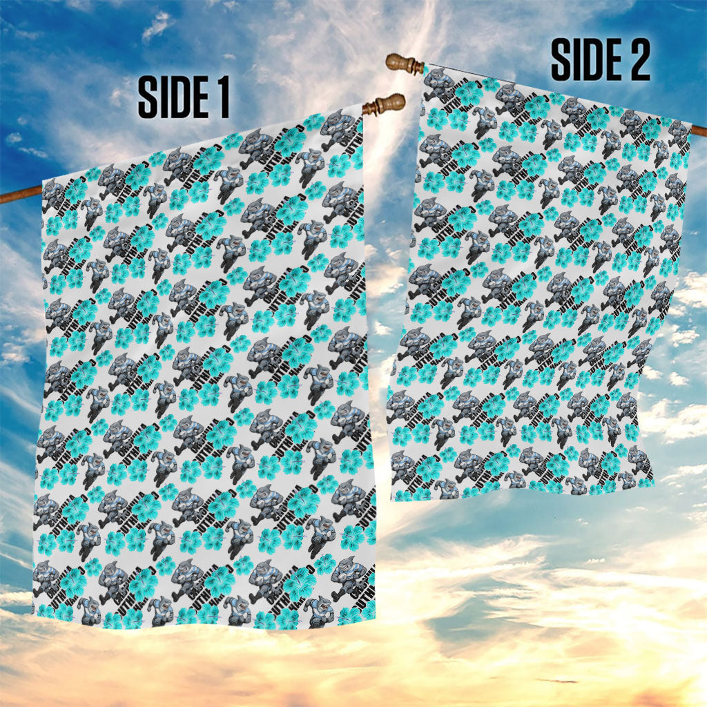 Cronulla-Sutherland Sharks Garden Flag Tropical Hibiscus Floral Seamless Rugby Mascot