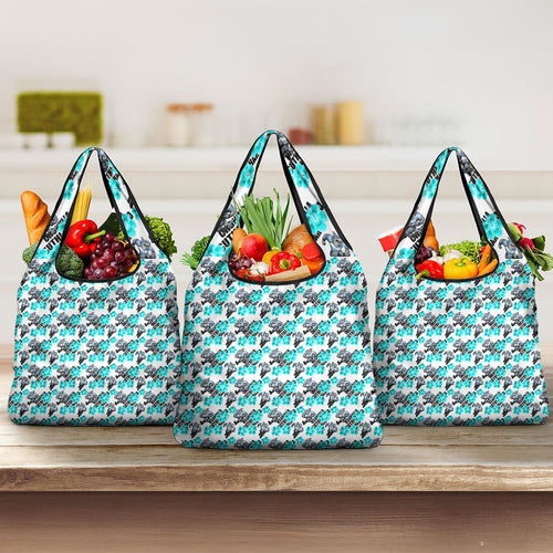 Cronulla-Sutherland Sharks Grocery Bag Tropical Hibiscus Floral Seamless Rugby Mascot