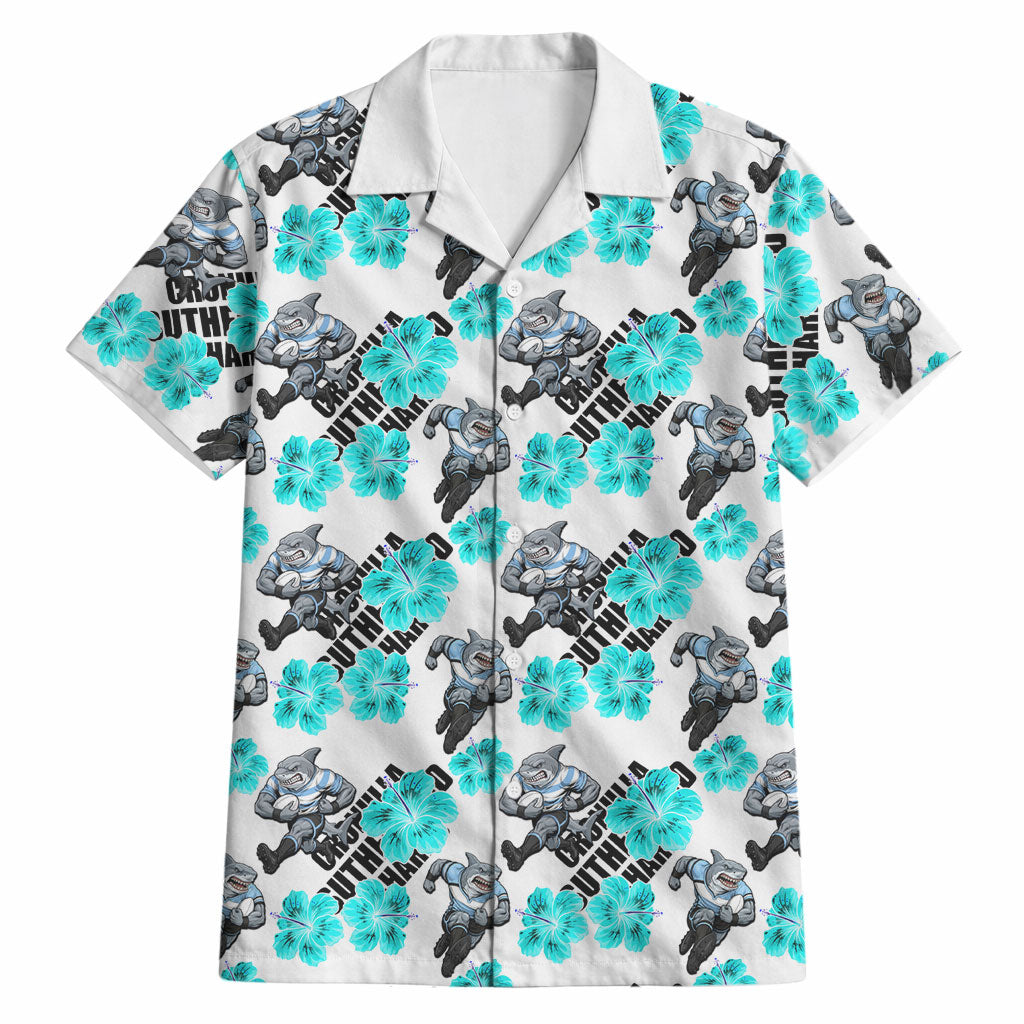 Cronulla-Sutherland Sharks Hawaiian Shirt Tropical Hibiscus Floral Seamless Rugby Mascot