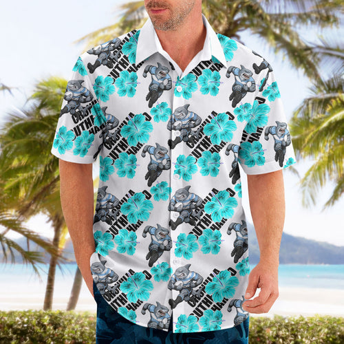 Cronulla-Sutherland Sharks Hawaiian Shirt Tropical Hibiscus Floral Seamless Rugby Mascot