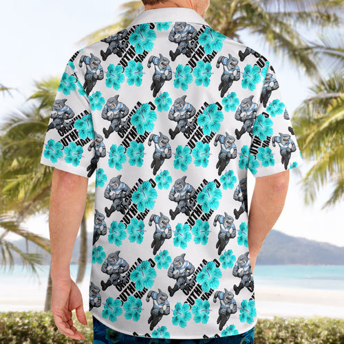 Cronulla-Sutherland Sharks Hawaiian Shirt Tropical Hibiscus Floral Seamless Rugby Mascot