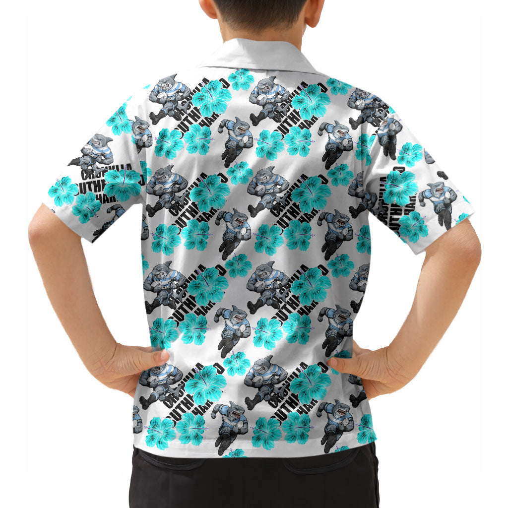 Cronulla-Sutherland Sharks Hawaiian Shirt Tropical Hibiscus Floral Seamless Rugby Mascot