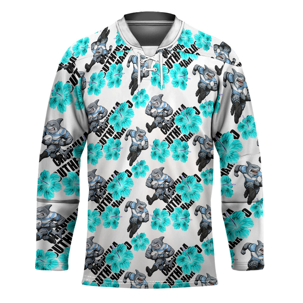 Cronulla-Sutherland Sharks Hockey Jersey Tropical Hibiscus Floral Seamless Rugby Mascot