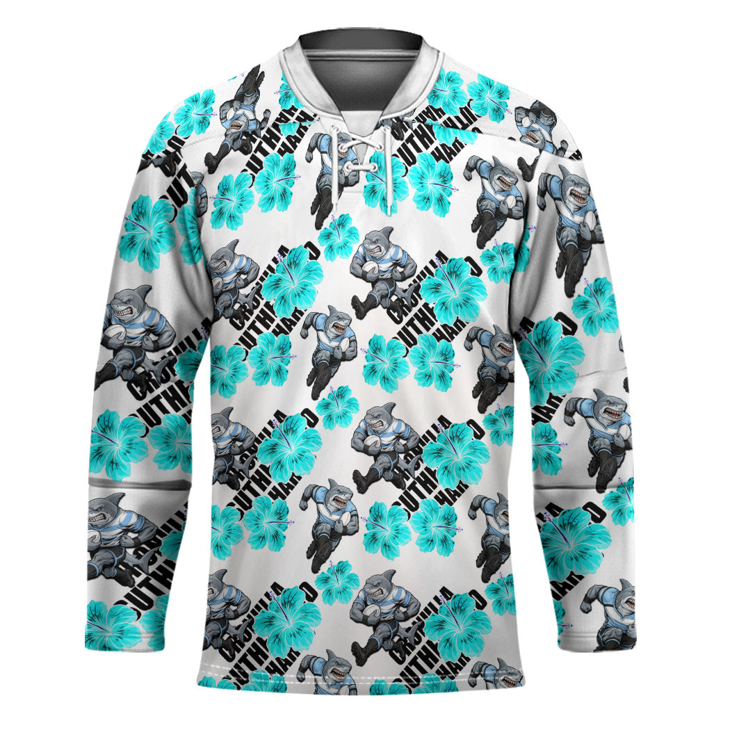Cronulla-Sutherland Sharks Hockey Jersey Tropical Hibiscus Floral Seamless Rugby Mascot