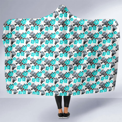 Cronulla-Sutherland Sharks Hooded Blanket Tropical Hibiscus Floral Seamless Rugby Mascot