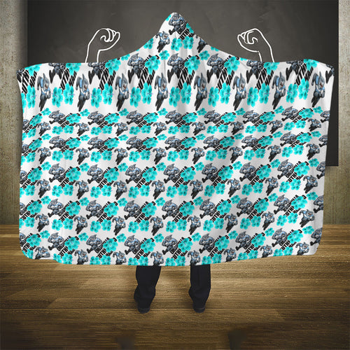 Cronulla-Sutherland Sharks Hooded Blanket Tropical Hibiscus Floral Seamless Rugby Mascot