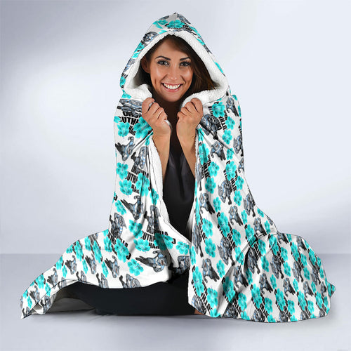 Cronulla-Sutherland Sharks Hooded Blanket Tropical Hibiscus Floral Seamless Rugby Mascot