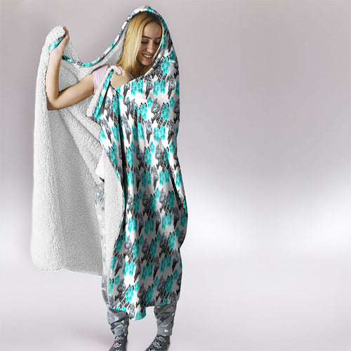 Cronulla-Sutherland Sharks Hooded Blanket Tropical Hibiscus Floral Seamless Rugby Mascot