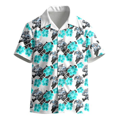 Cronulla-Sutherland Sharks Kid Hawaiian Shirt Tropical Hibiscus Floral Seamless Rugby Mascot