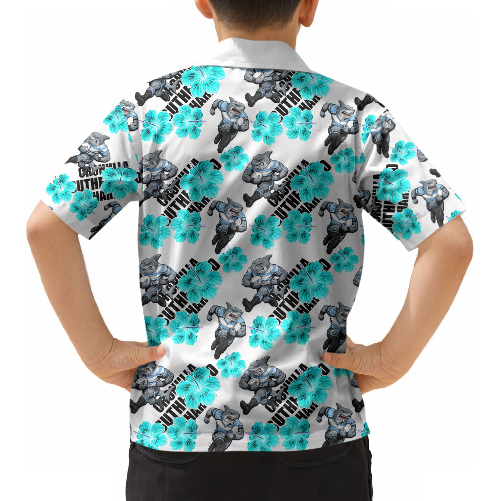 Cronulla-Sutherland Sharks Kid Hawaiian Shirt Tropical Hibiscus Floral Seamless Rugby Mascot