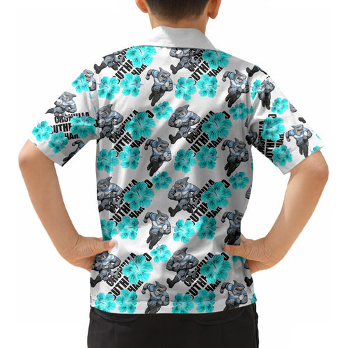 Cronulla-Sutherland Sharks Kid Hawaiian Shirt Tropical Hibiscus Floral Seamless Rugby Mascot