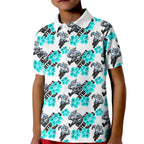 Cronulla-Sutherland Sharks Kid Polo Shirt Tropical Hibiscus Floral Seamless Rugby Mascot