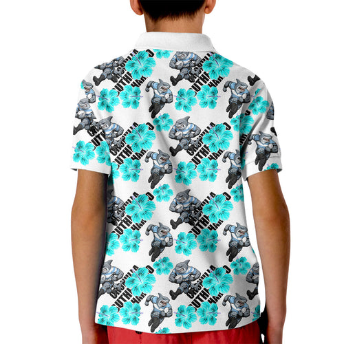 Cronulla-Sutherland Sharks Kid Polo Shirt Tropical Hibiscus Floral Seamless Rugby Mascot
