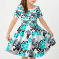Cronulla-Sutherland Sharks Kid Short Sleeve Dress Tropical Hibiscus Floral Seamless Rugby Mascot