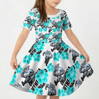 Cronulla-Sutherland Sharks Kid Short Sleeve Dress Tropical Hibiscus Floral Seamless Rugby Mascot