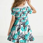 Cronulla-Sutherland Sharks Kid Short Sleeve Dress Tropical Hibiscus Floral Seamless Rugby Mascot