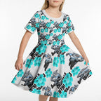 Cronulla-Sutherland Sharks Kid Short Sleeve Dress Tropical Hibiscus Floral Seamless Rugby Mascot