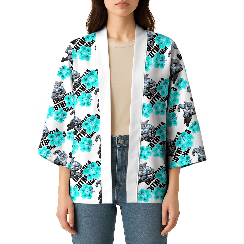 Cronulla-Sutherland Sharks Kimono Tropical Hibiscus Floral Seamless Rugby Mascot