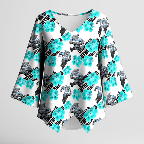 Cronulla-Sutherland Sharks Kimono Sleeve Blouse Tropical Hibiscus Floral Seamless Rugby Mascot