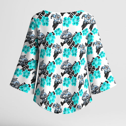 Cronulla-Sutherland Sharks Kimono Sleeve Blouse Tropical Hibiscus Floral Seamless Rugby Mascot